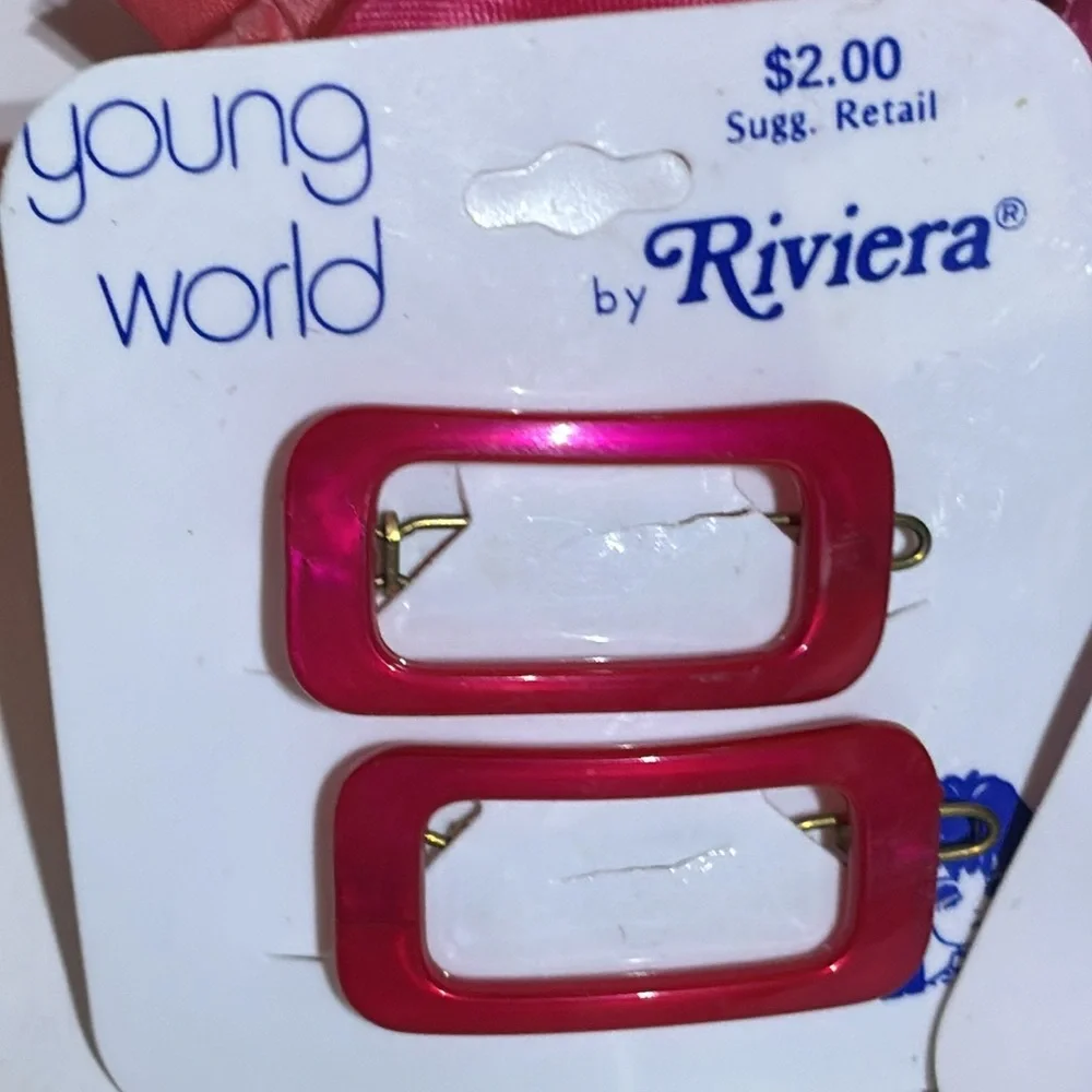 Young World Barrettes Set of Two new old Stock 1980s Girls Plastic Barrettes